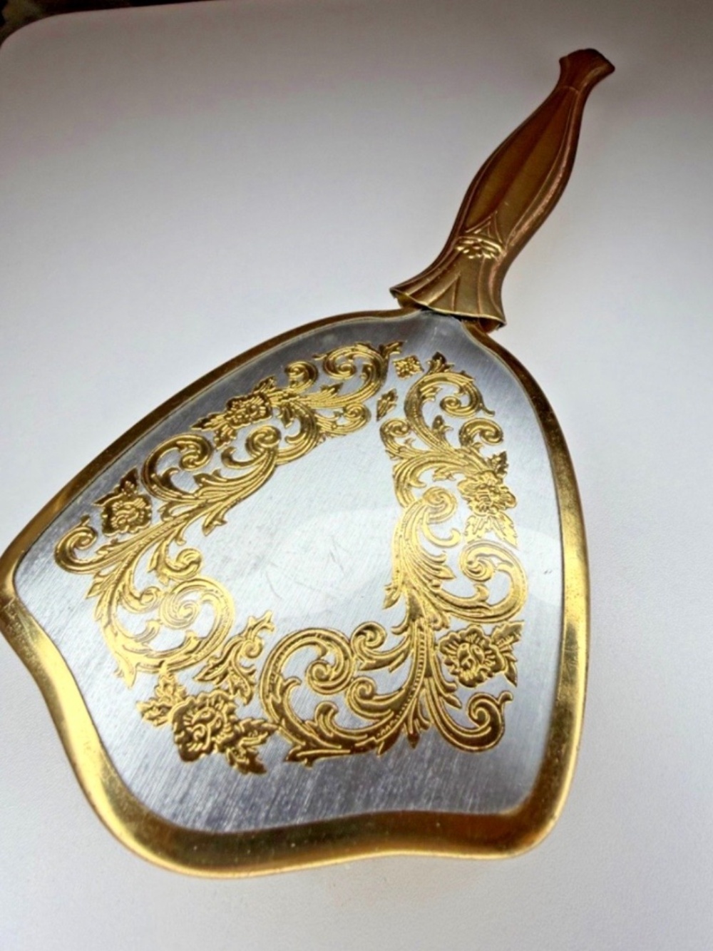 Vintage Art Nouveau Gold & Silver Tone Ornate Vanity Hair Brush 10”